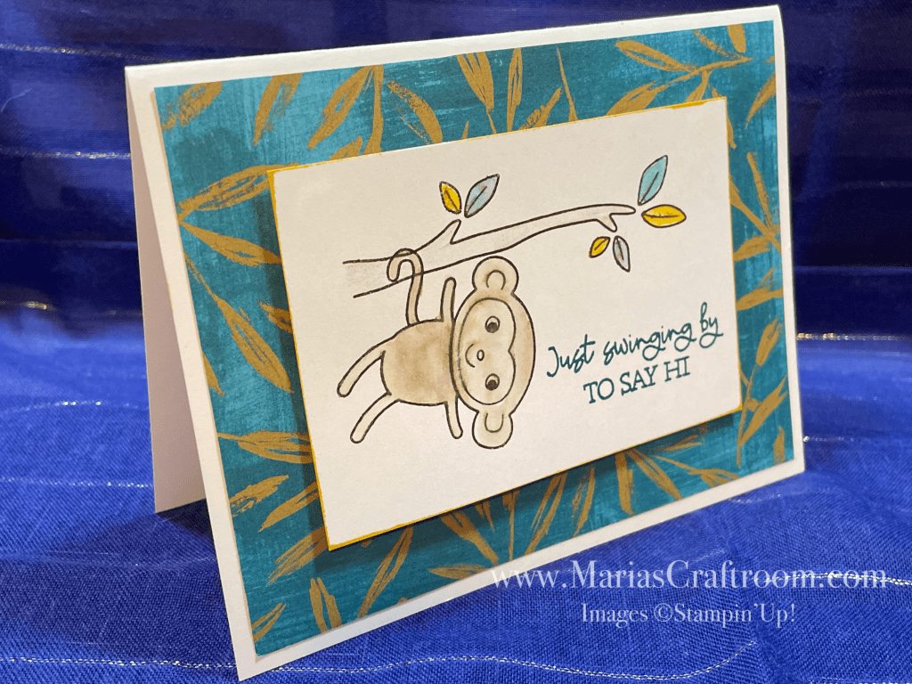 Today we’re making an easy card using the Little Monkey Stamp Set and Fresh as a Daisy Designer Series Paper. This paper is so lovely, it almost doesn’t need any stamps! We will also be using the punch that goes with this bundle.